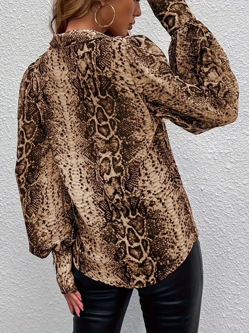 Wilde Mode Leopard Shirt Knopfleiste Reverskragen Stil