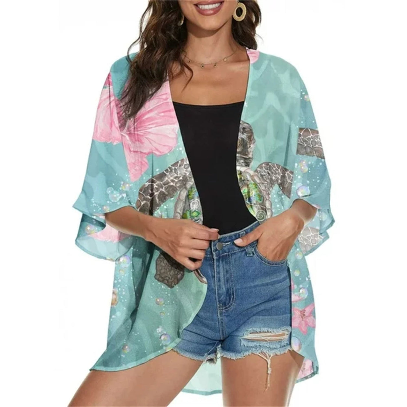 MODA roze fleece lange zomer blouse met bloemenprint