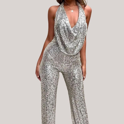 MODA Elegante Glitter Jumpsuit Met Halslijn