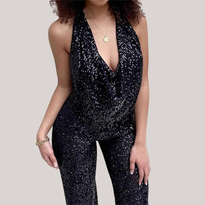 MODA Elegante Glitter Jumpsuit Met Halslijn