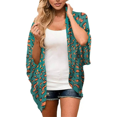 MODA groene luipaardprint lange zomer blouse