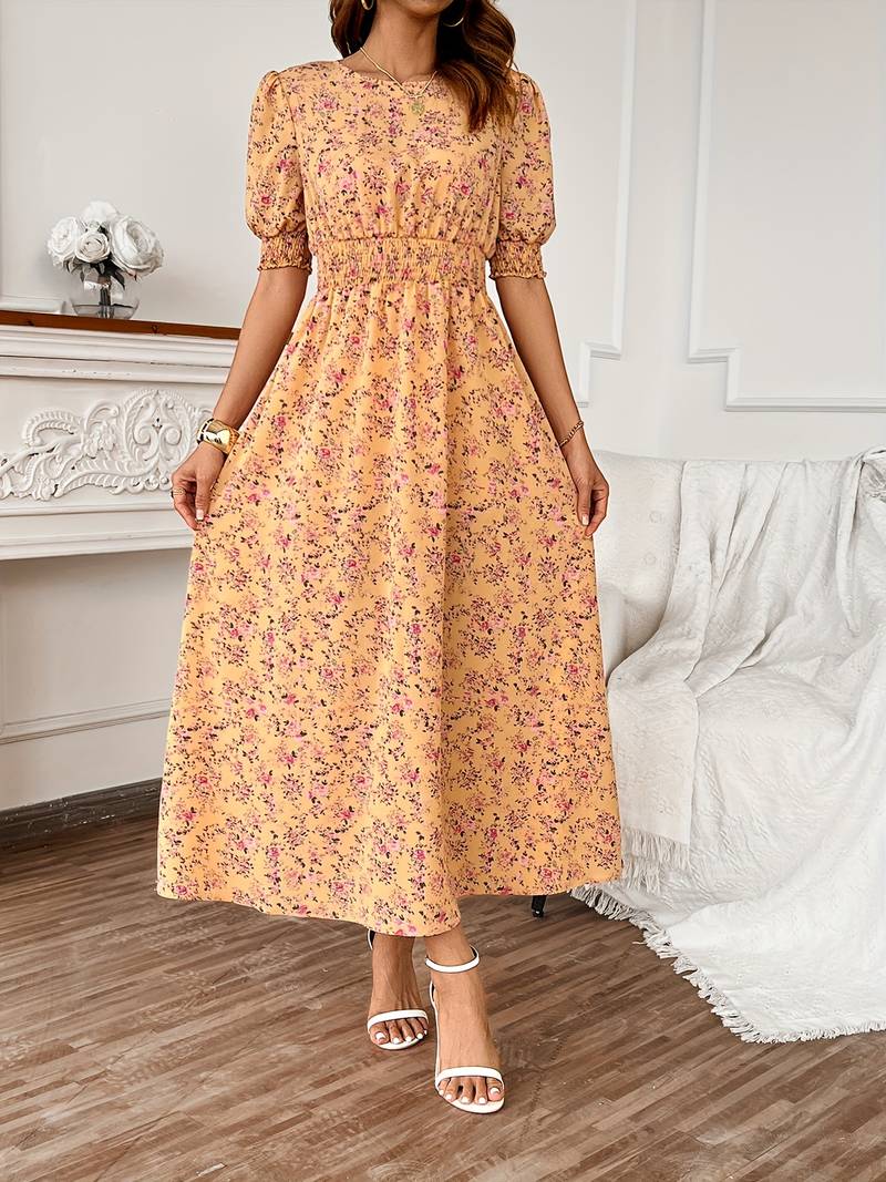 Amelia – kleid mit rundhalsausschnitt und blumendruck für frühling und sommer