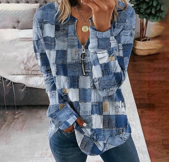 FallStil® - Chambray Distressed Patchwork Top