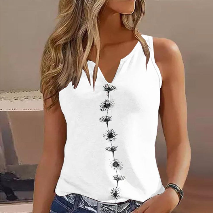 PureWear® - Weißes ärmelloses Daisy Tank-Top mit gekerbtem Ausschnitt