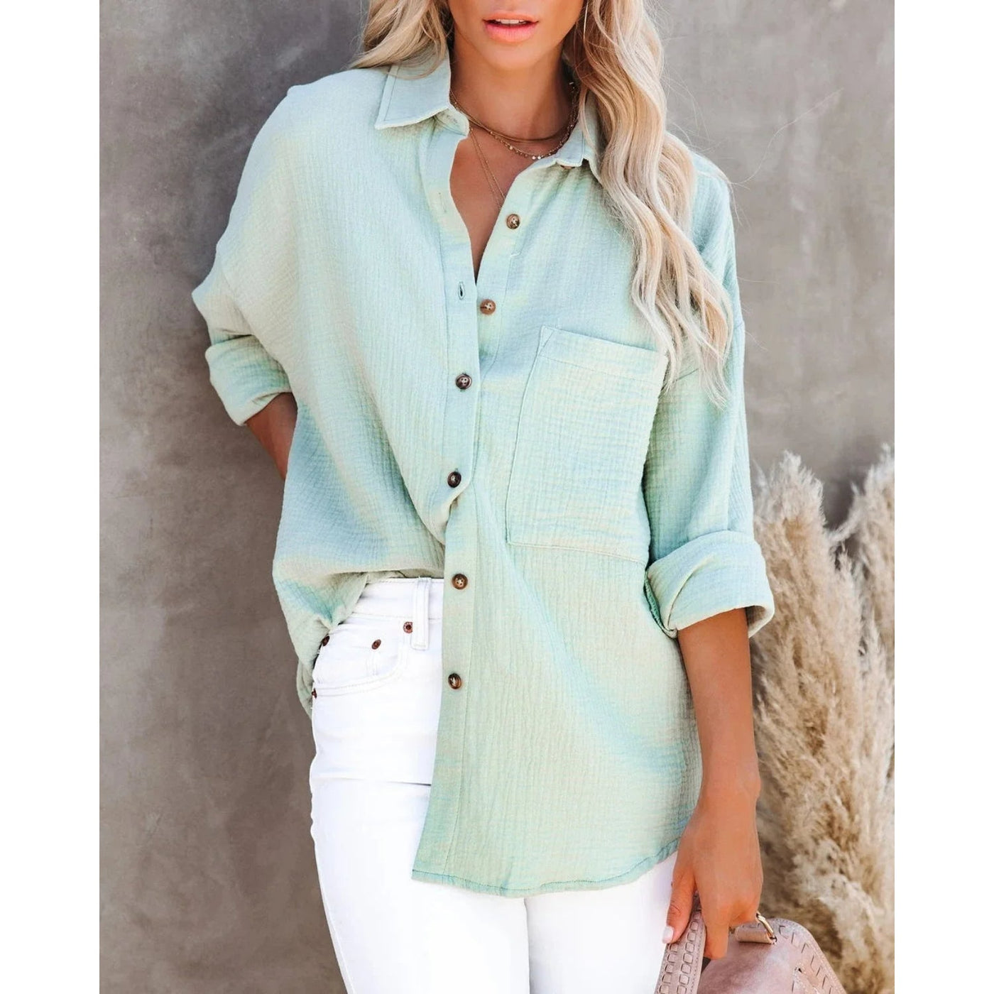 MODA witte knoop comfortabele lange zomer blouse