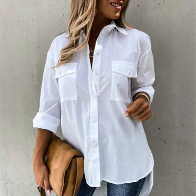 MODA zwarte ademende revers lange zomer blouse