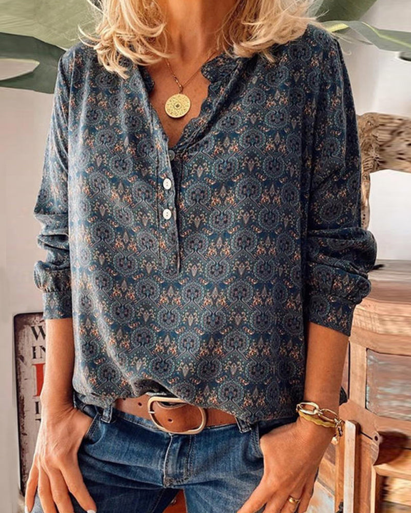 Langarm-Bluse mit Vintage-Print