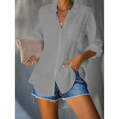 MODA blauwe eenvoudige lichtgewicht lange zomer blouse