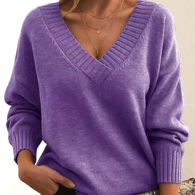 Lila V-Ausschnitt Cashmere Pullover - Sophie