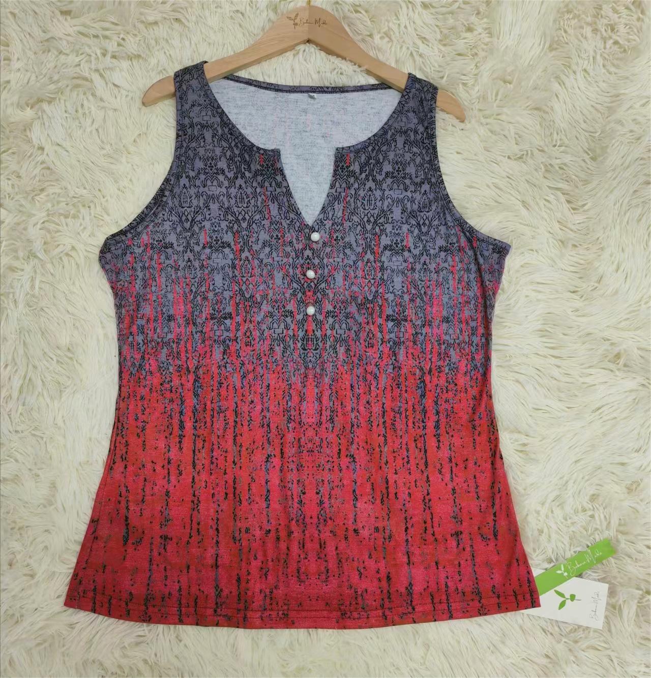 FallStil® - Ombre Tank-Top mit Regenmuster in Blau und Rot