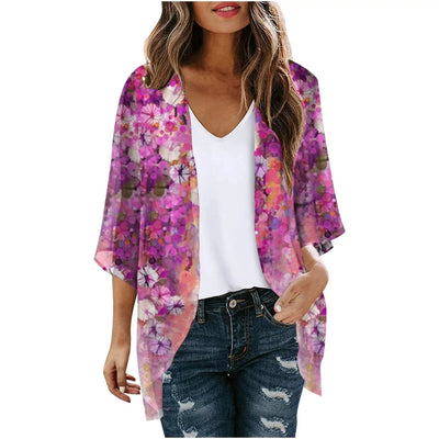 MODA roze fleece lange zomer blouse met bloemenprint