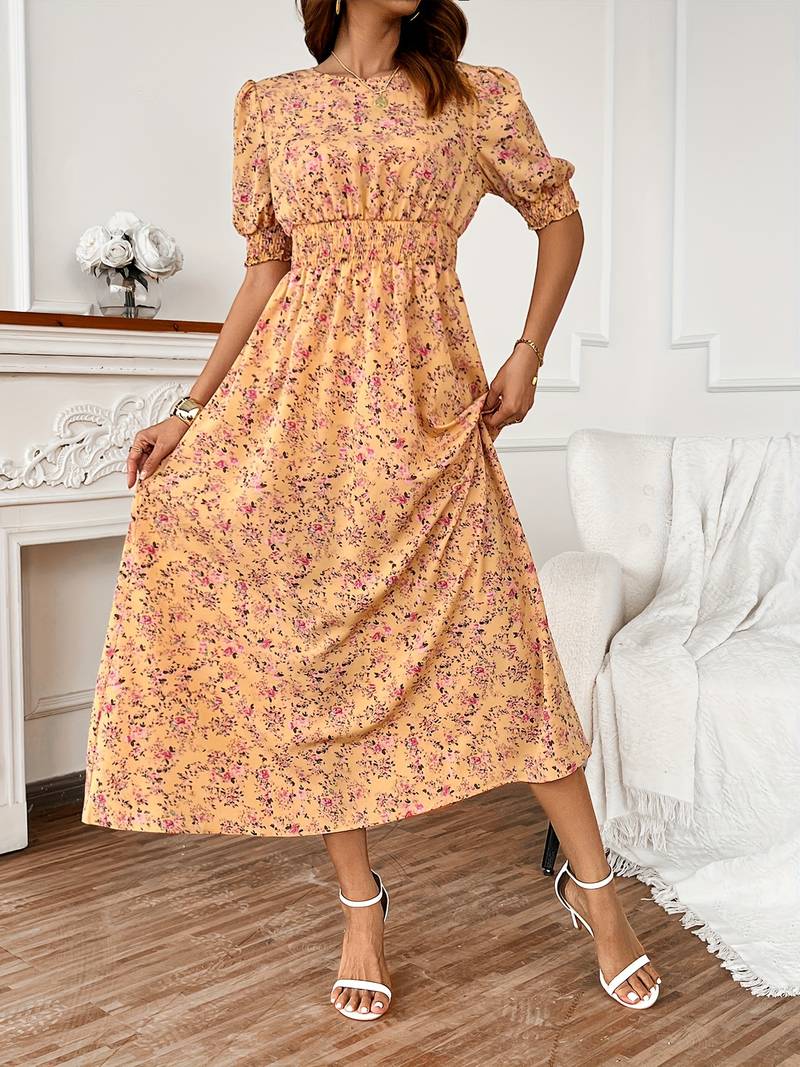 Amelia – kleid mit rundhalsausschnitt und blumendruck für frühling und sommer