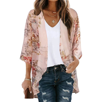 MODA roze fleece lange zomer blouse met bloemenprint