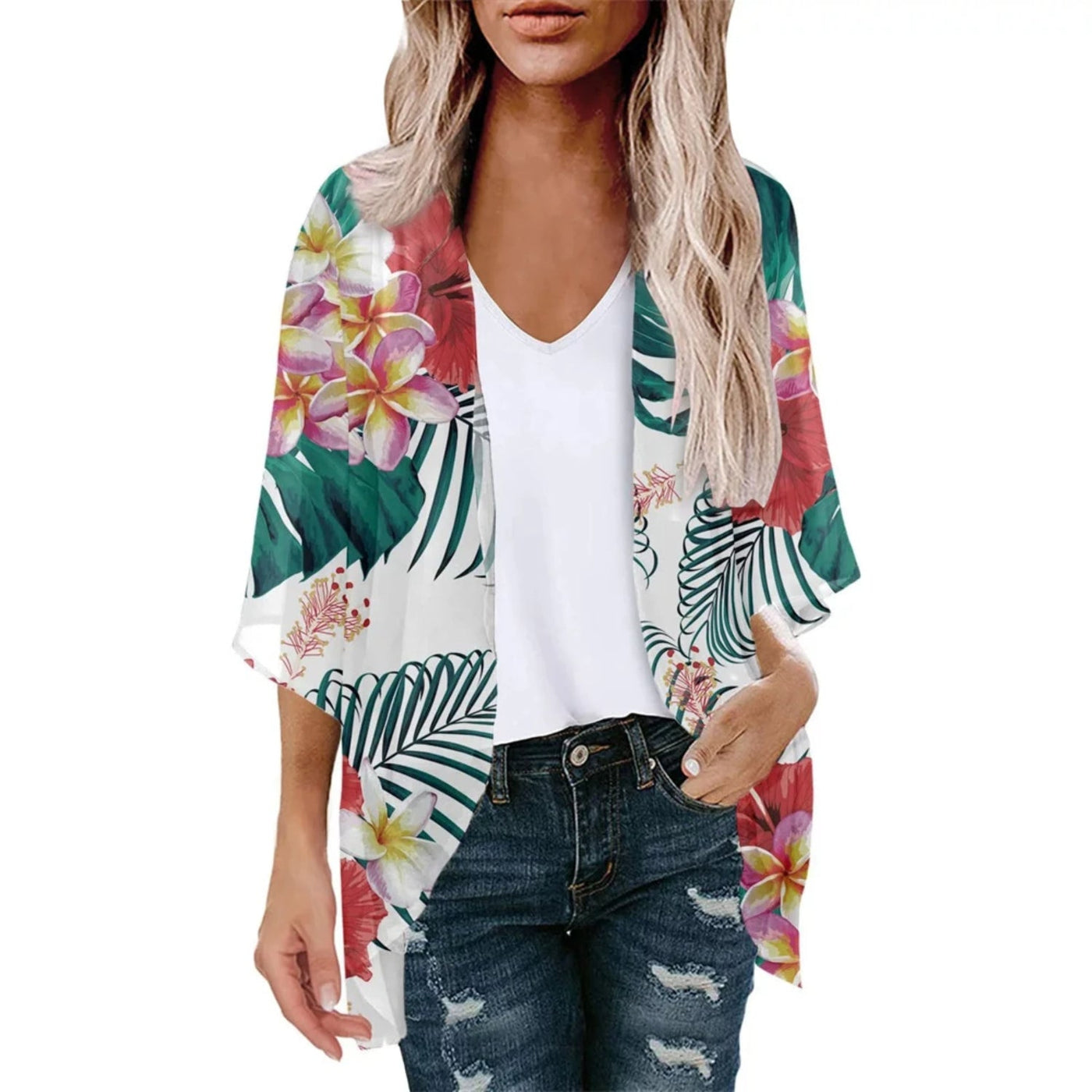 MODA roze fleece lange zomer blouse met bloemenprint