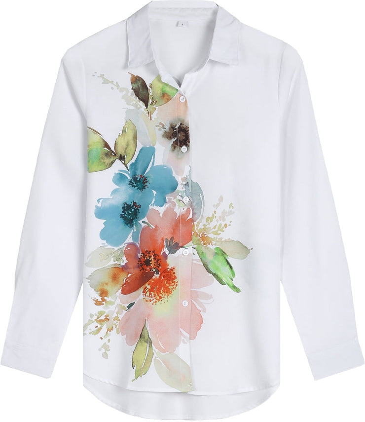 FallStil® - Aquarellblume Knopfleiste Tunika-Bluse