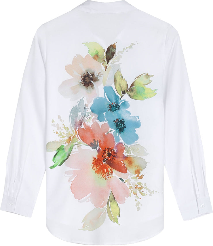 FallStil® - Aquarellblume Knopfleiste Tunika-Bluse