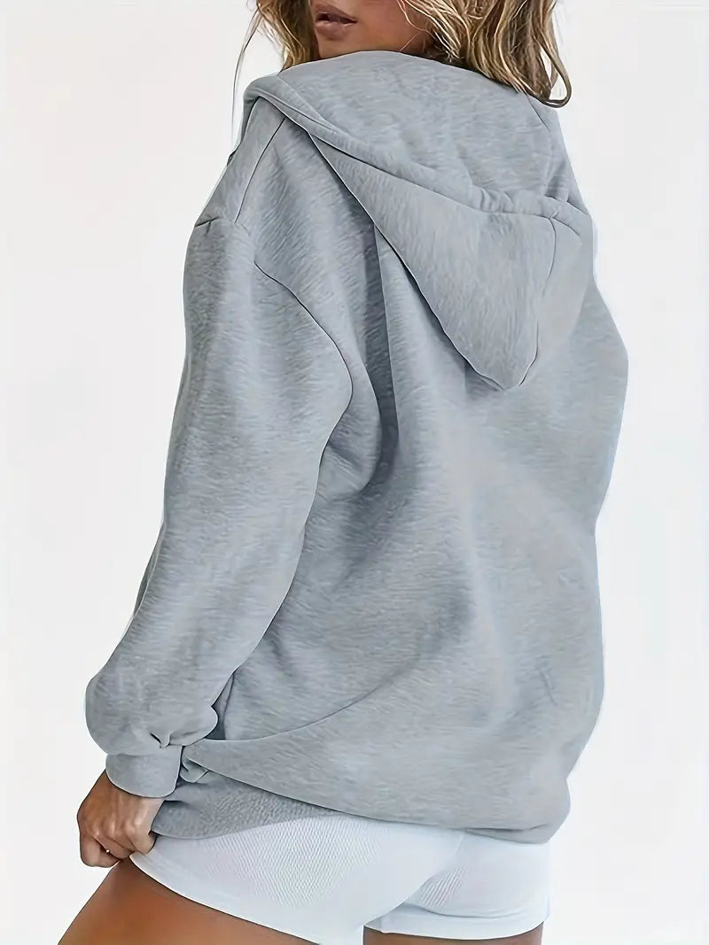 Solide Farbe Zip Up Hoodies für Frauen, lange Ärmel Sport Sweatshirts