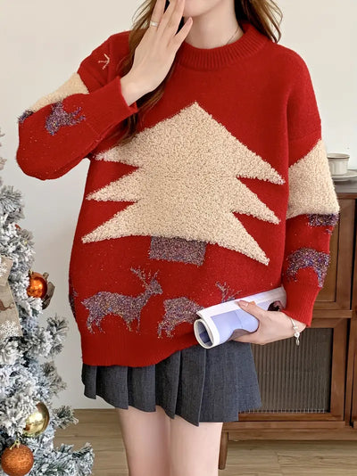 Weihnachten Muster Rundhalsausschnitt Pullover Pullover, lässig lange Ärmel lockeren Pullover