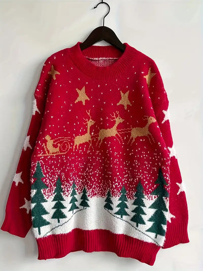 Eleganter Weihnachts-Rentier-Strickpullover für Frauen - kuscheliges Polyester