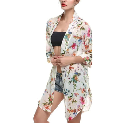 MODA lange zomer blouse met zwarte bloemenprint