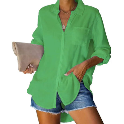 MODA blauwe eenvoudige lichtgewicht lange zomer blouse