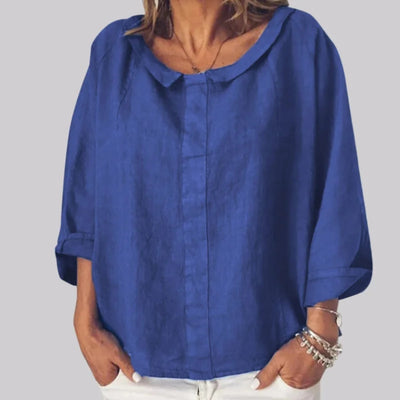 MODA blauwe eenvoudige ademende linnen dames blouse