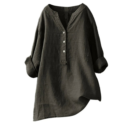 MODA rode v-hals lichtgewicht linnen dames blouse