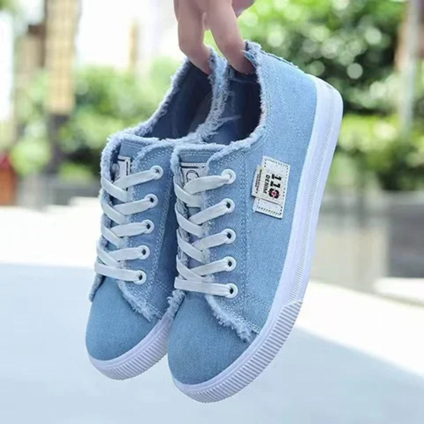 MODA gescheurde denim stof klomp stijl canvas schoenen