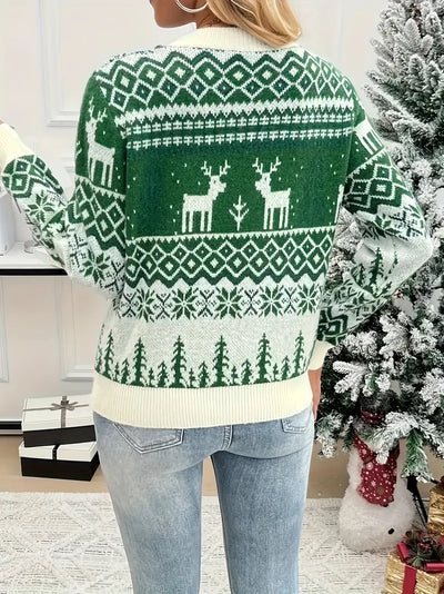 Eleganter Weihnachtspullover in Übergröße - 100% Polyester Rundhalsausschnitt