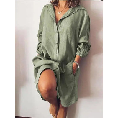 MODA groene linnen dames blouse met omslagkraag