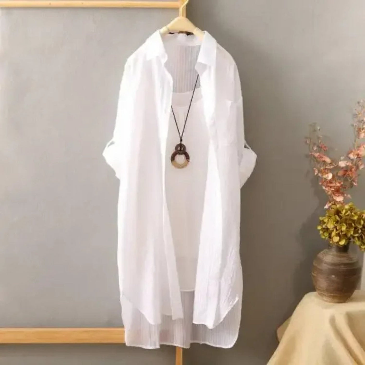 MODA witte reversknoop comfortabele lange zomer blouse