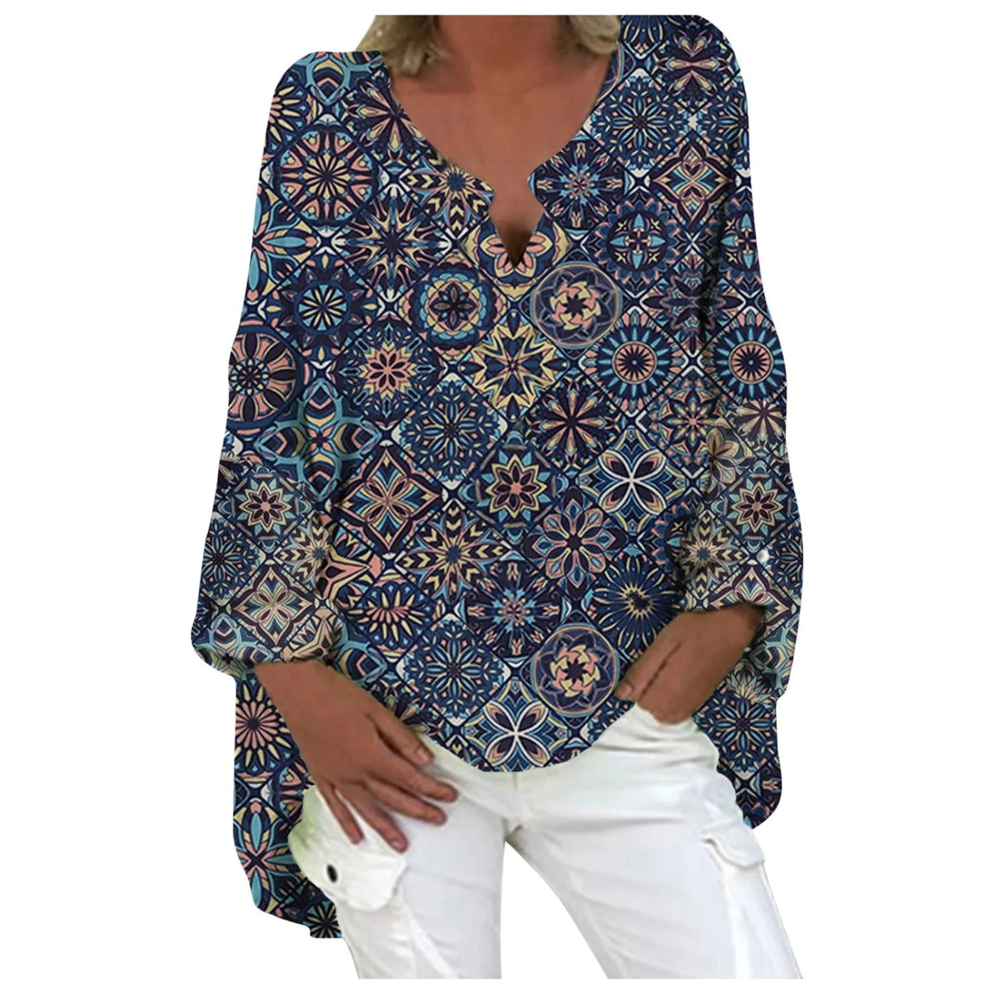 MODA roze katoenen linnen dames blouse met o-hals