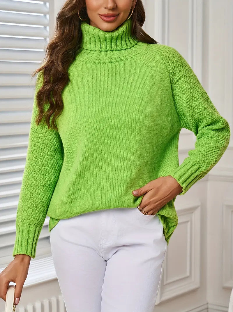 Eleganter grüner Rollkragenpullover für Frauen - lässiger Langarm-Strickpullover