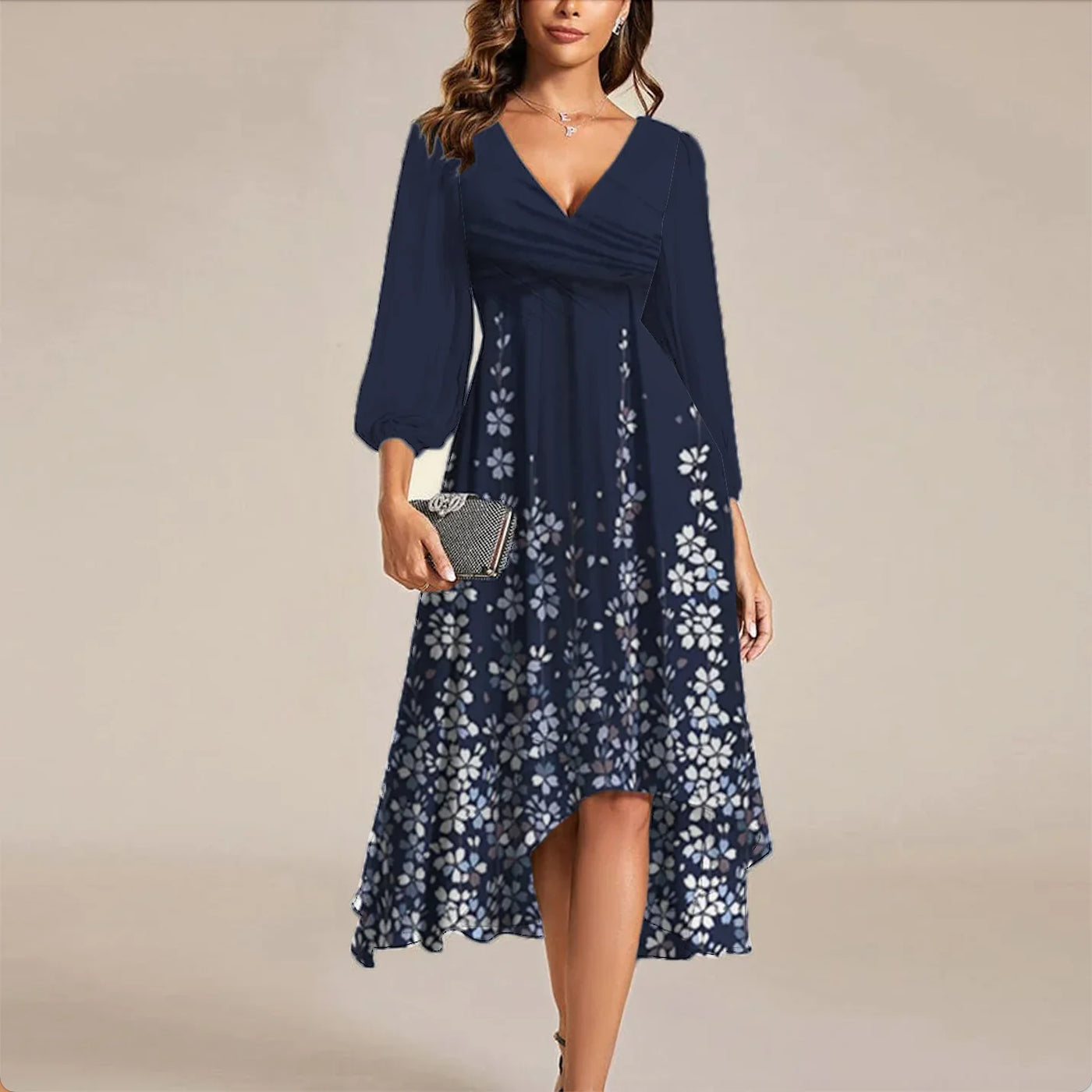 NavyBlüten Midi Kleid