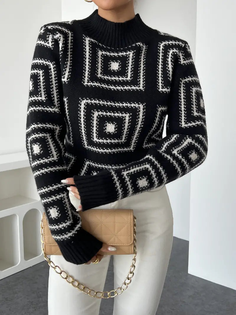 Moderner Pullover mit geometrischem Muster und Rundhalsausschnitt