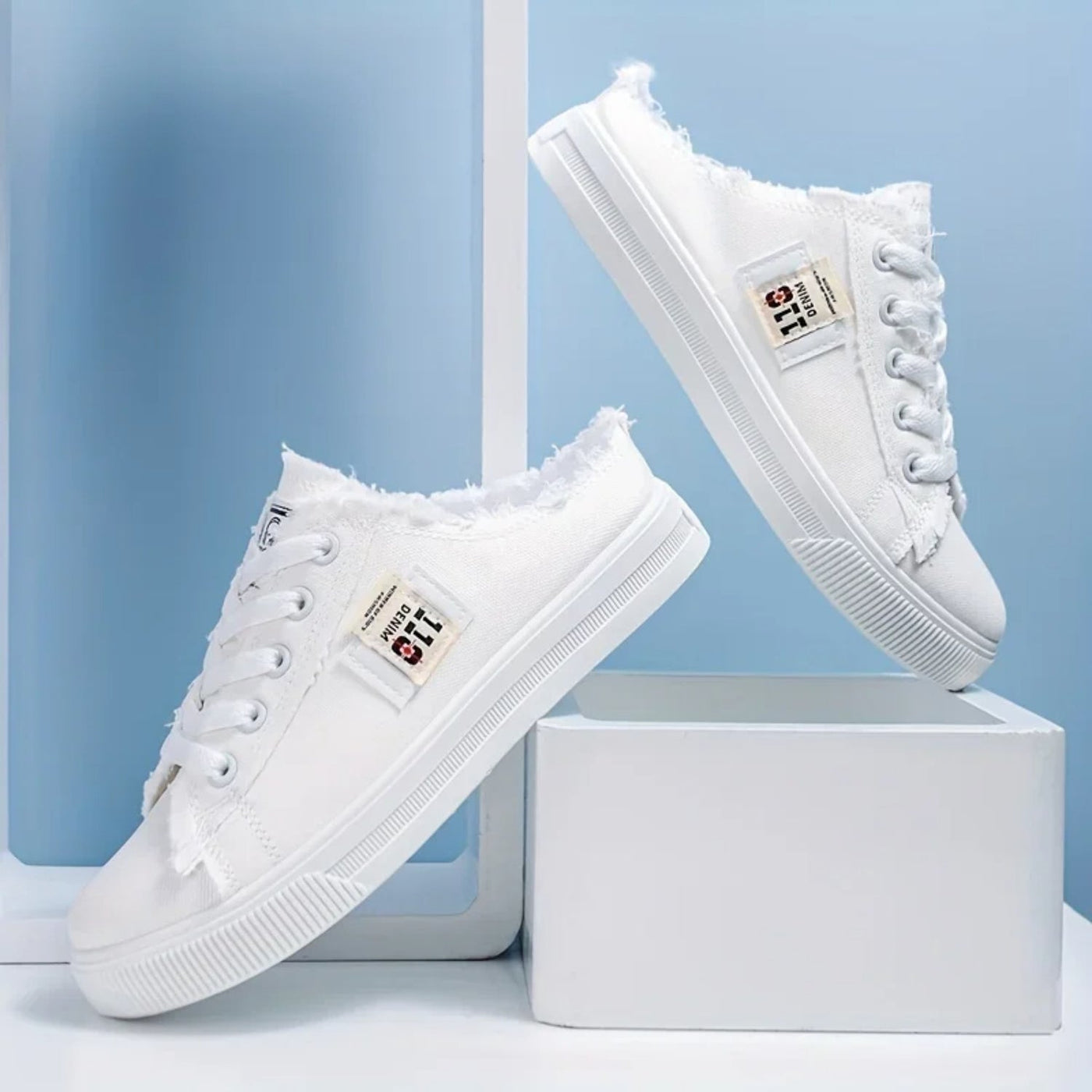 MODA witte denim stof klomp stijl canvas schoenen