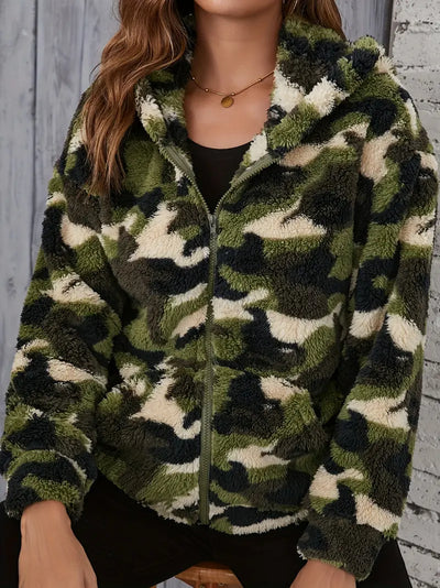 Camouflage Druck Reißverschlusstasche Plüsch gefütterte Jacke