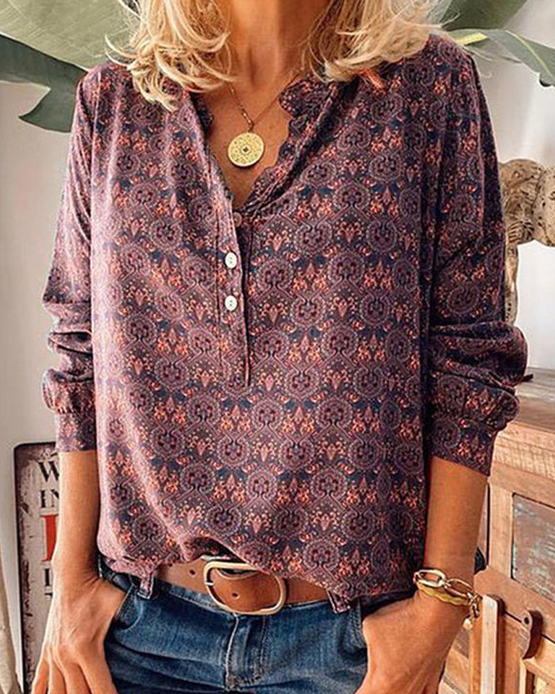 Langarm-Bluse mit Vintage-Print