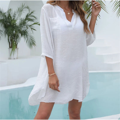 MODA zwarte revers lichtgewicht lange zomer blouse