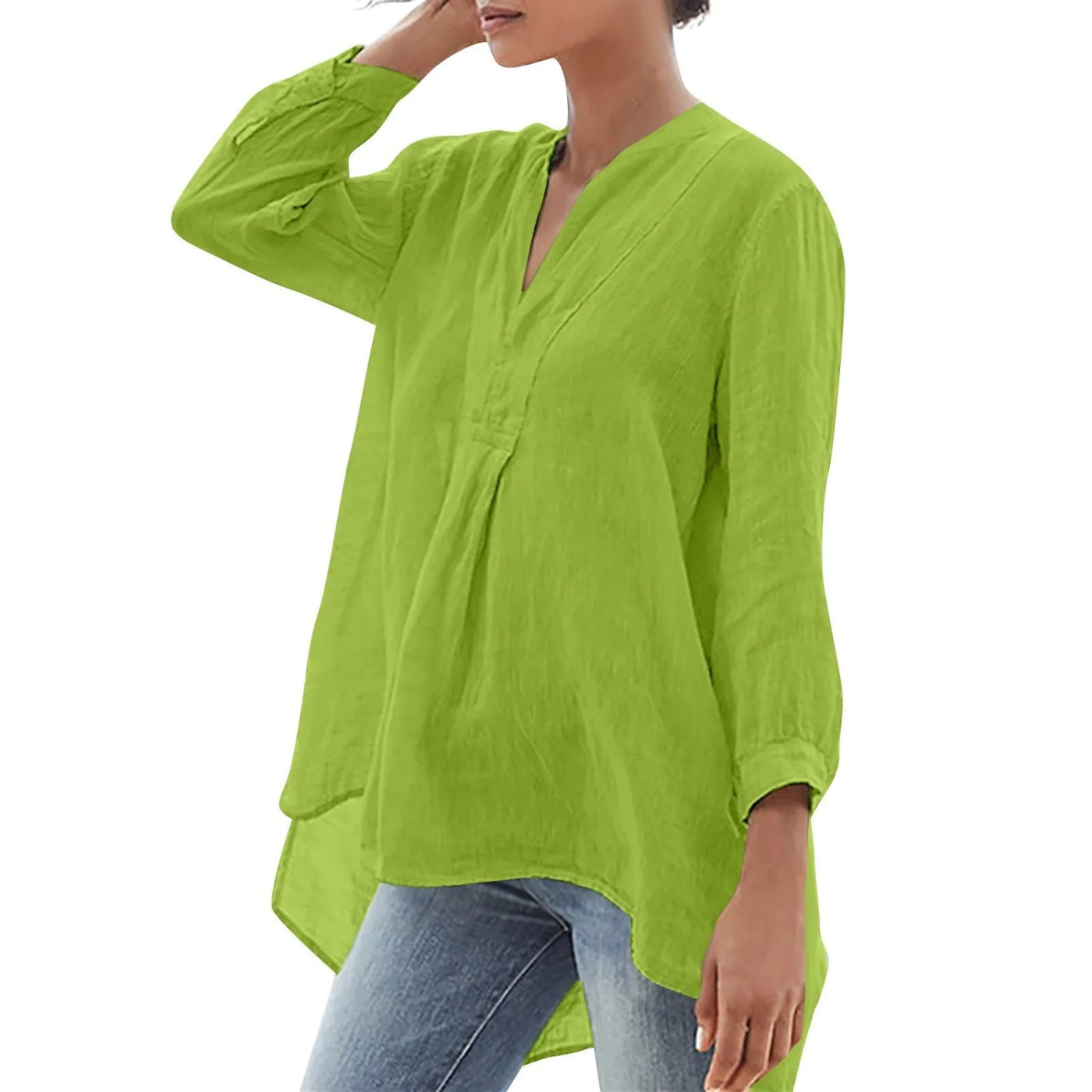 MODA elegante v-hals ademende linnen dames blouse