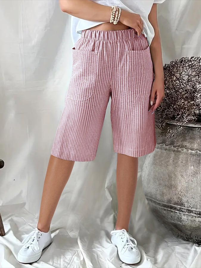 Paula – Lockere, lässige, kurze Hose mit Retro-Art-Streifen aus Jacquard