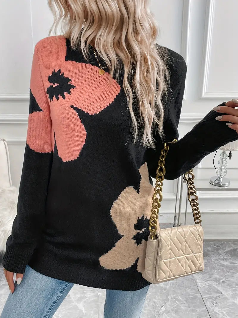 Blühende Eleganz Florale Tunika Pullover Vielseitig