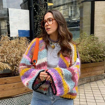 DolceMode |  karierter cardigan mit regenbogenstreifen