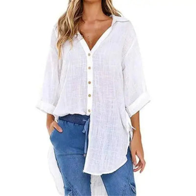 MODA grijze riem ademende revers linnen dames blouse