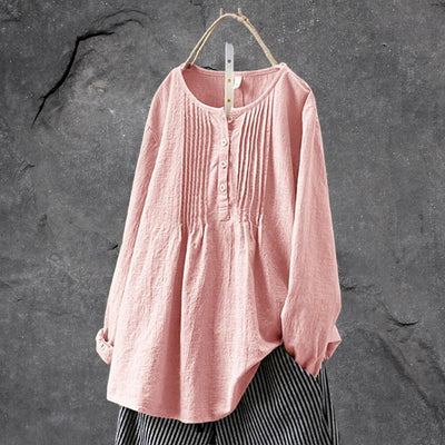 Luftiges Boho-Chic Blusen-Shirt – Mit Knopfleiste & Raffung