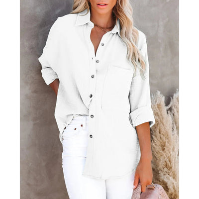 MODA witte knoop comfortabele lange zomer blouse