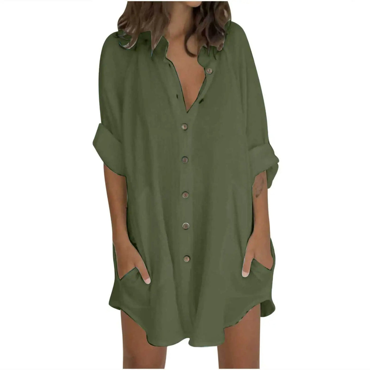 MODA groene eenvoudige lichtgewicht lange zomer blouse