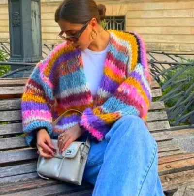 DolceMode |  karierter cardigan mit regenbogenstreifen