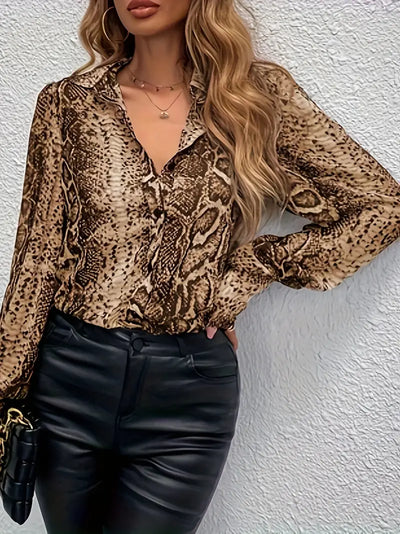 Wilde Mode Leopard Shirt Knopfleiste Reverskragen Stil