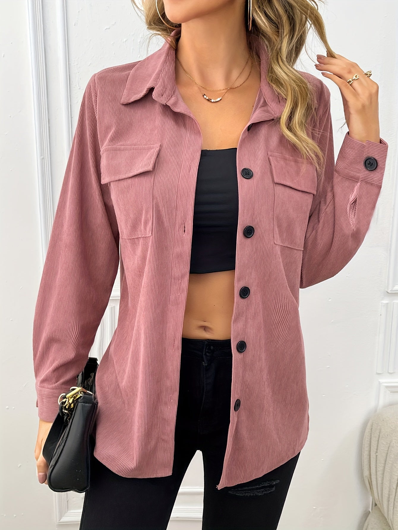 Rosa Hemdjacke mit Brusttaschen - Clara